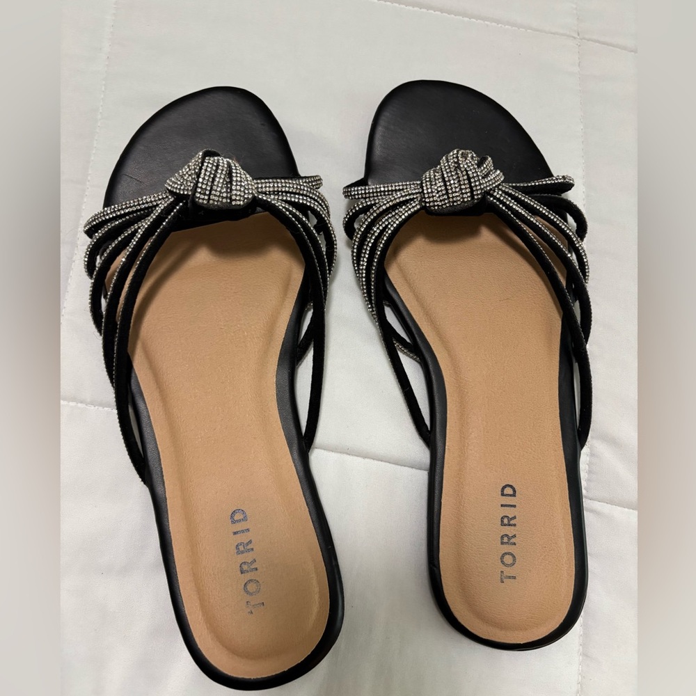 torrid Black Rhinestone Knot Slide Sandals